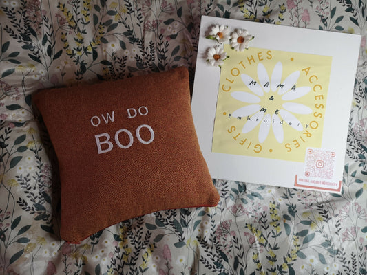 Halloween autumn Yorkshire embroidered OW DO BOO cushion