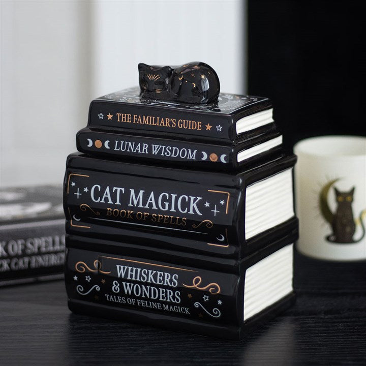 Cat Magick Book Stack Oil Burner | Witchy Cat Wax Melt Burner