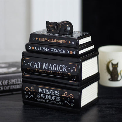 Cat Magick Book Stack Oil Burner | Witchy Cat Wax Melt Burner