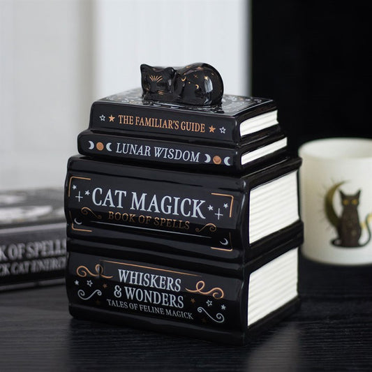 Cat Magick Book Stack Oil Burner | Witchy Cat Wax Melt Burner