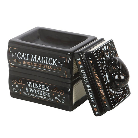 Cat Magick Book Stack Oil Burner | Witchy Cat Wax Melt Burner