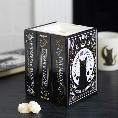 Book of Spells Cat Oil Burner | Witchy Book Stack Wax Warmer