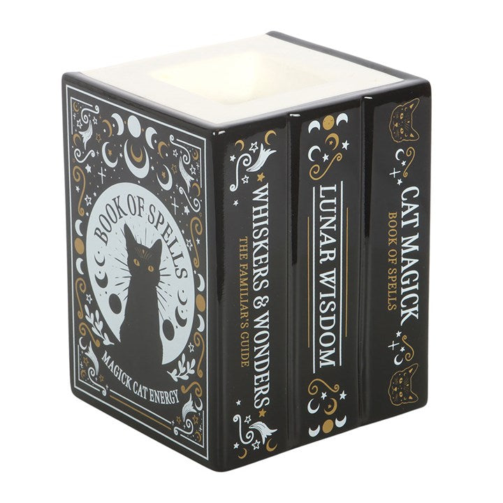 Book of Spells Cat Oil Burner | Witchy Book Stack Wax Warmer