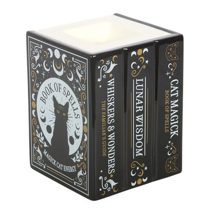 Book of Spells Cat Oil Burner | Witchy Book Stack Wax Warmer
