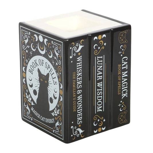 Book of Spells Cat Oil Burner | Witchy Book Stack Wax Warmer