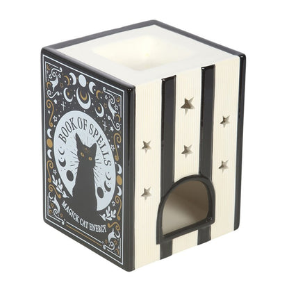 Book of Spells Cat Oil Burner | Witchy Book Stack Wax Warmer