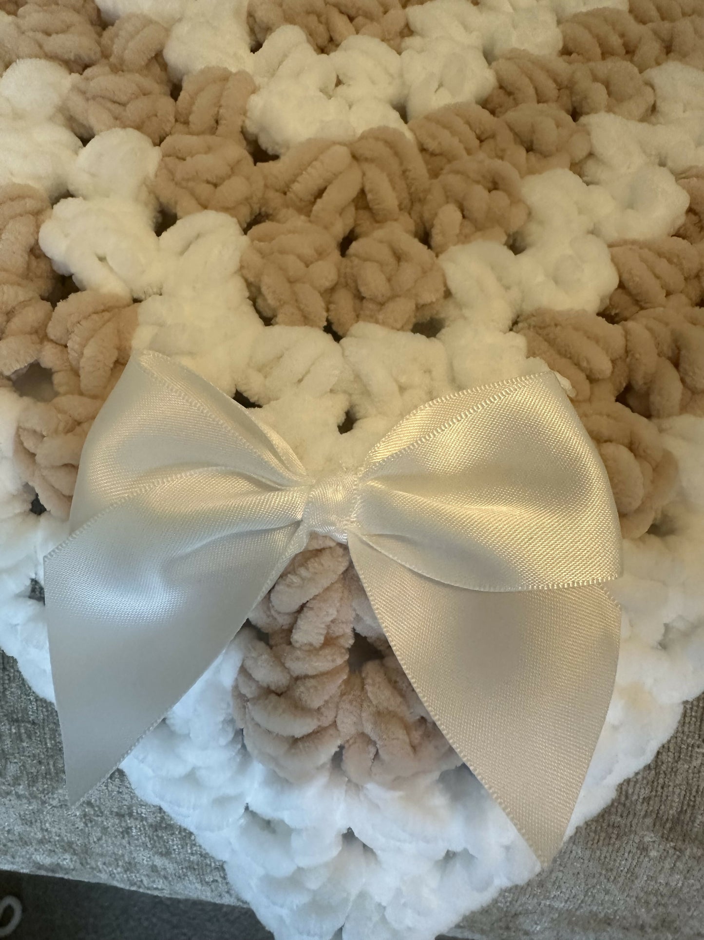 Handmade oatmeal & white baby pram blanket