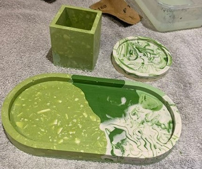 Make your own Oval Trinket Tray, Terrazzo Pot and Marbled Coaster Workshop Thursday 30th April