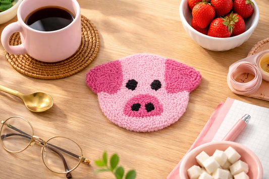 Pig Face Punch Needle Coaster Set of 4