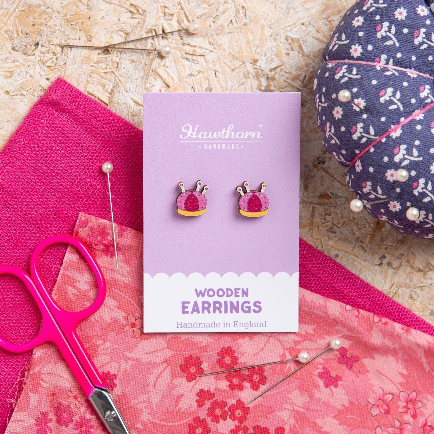 Pincushion Wooden Earrings - Sewing Gift