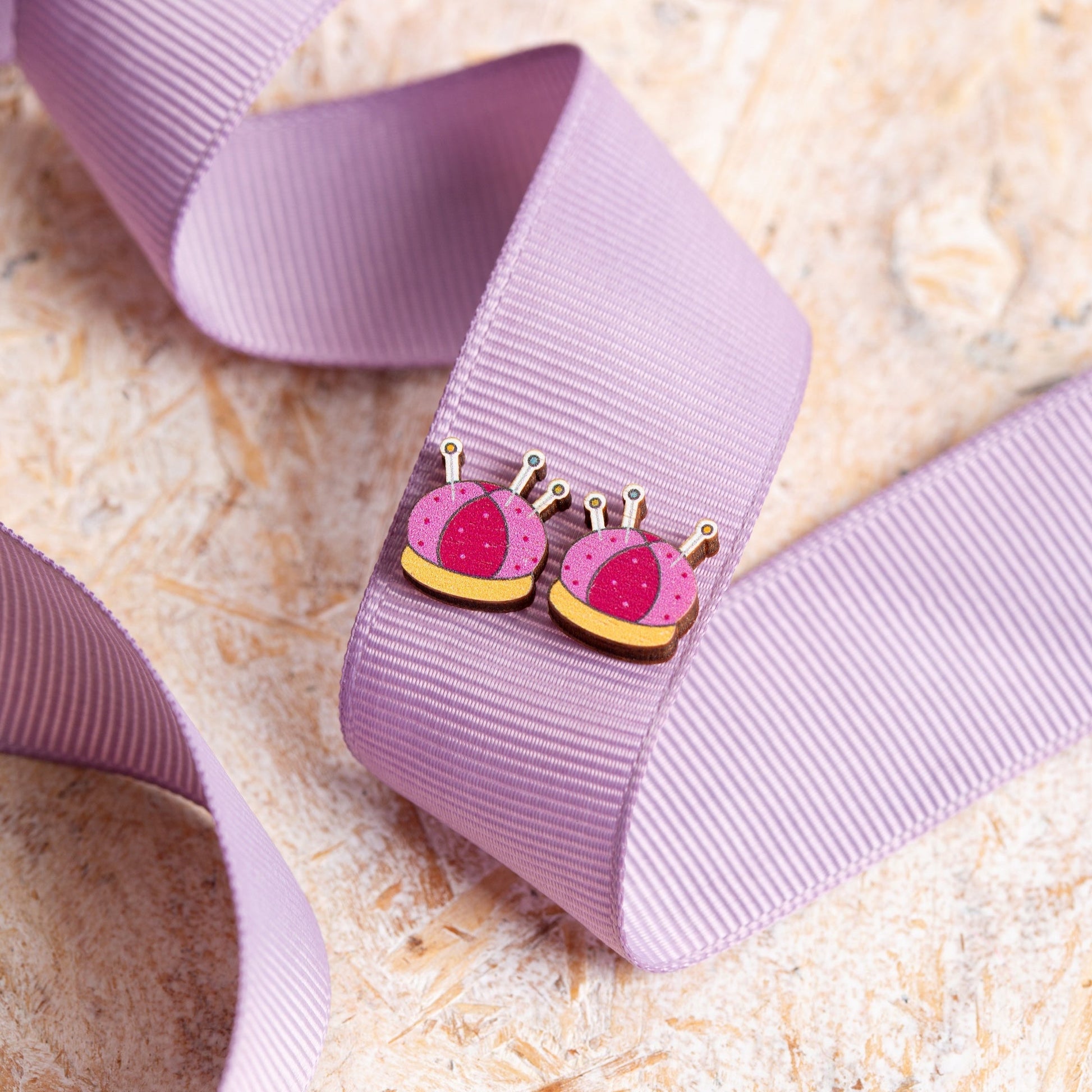 Pincushion Wooden Earrings - Sewing Gift