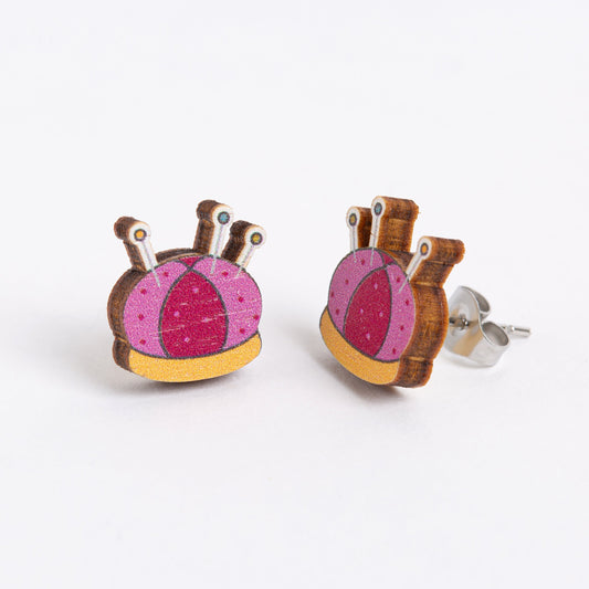 Pincushion Wooden Earrings - Sewing Gift