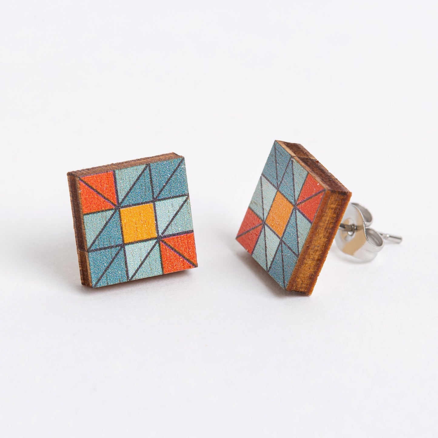 Quilt Block Wooden Earrings - Quilting Gift