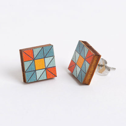 Quilt Block Wooden Earrings - Quilting Gift