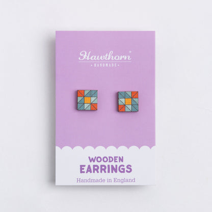 Quilt Block Wooden Earrings - Quilting Gift