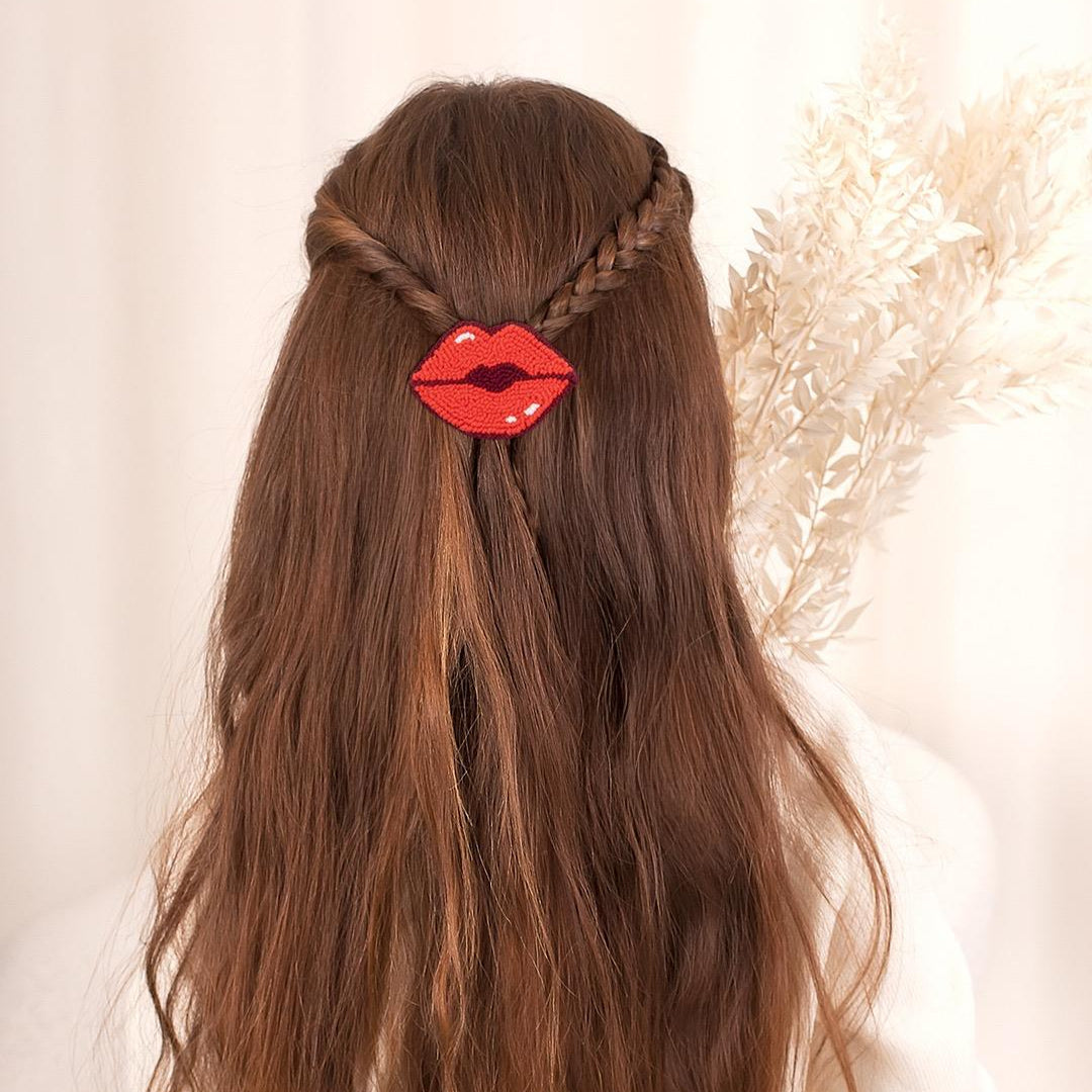 Red Lips Punch Needle Hair Clip