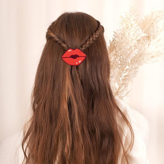 Red Lips Punch Needle Hair Clip