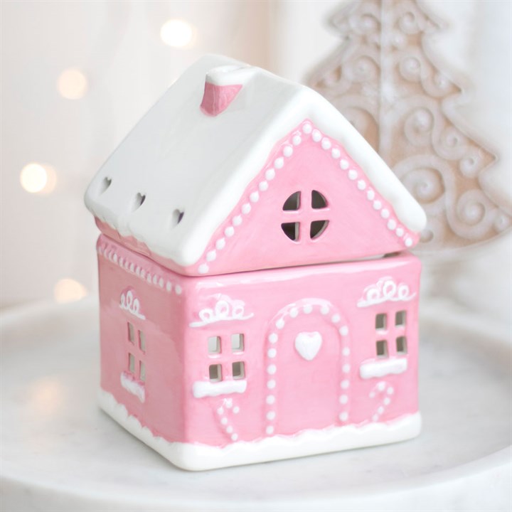 Pink Gingerbread House Oil Burner – Christmas Ceramic Warmer