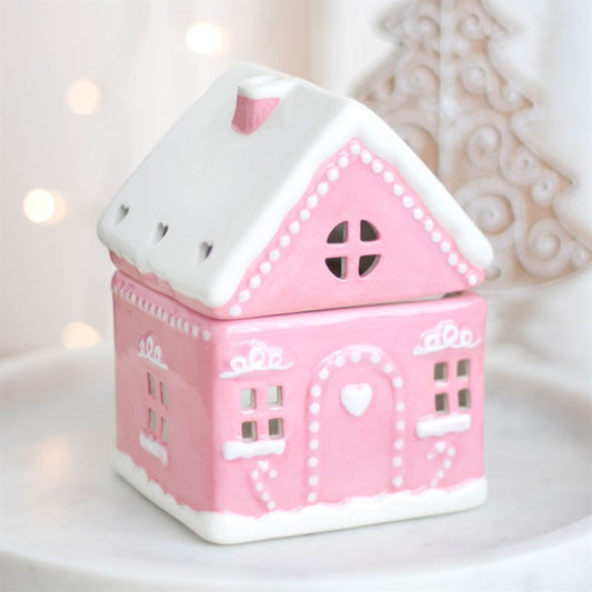 Pink Gingerbread House Oil Burner – Christmas Ceramic Warmer