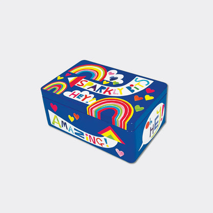 Cute Storage Tin - Colorful “Sparkly Bits” Rainbow Tin