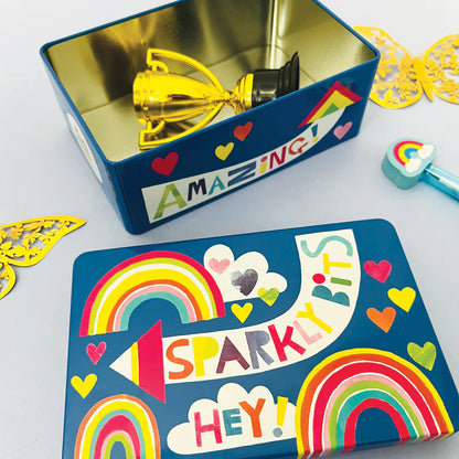 Cute Storage Tin - Colorful “Sparkly Bits” Rainbow Tin