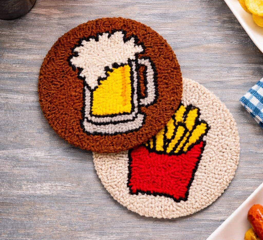 Beer & Chips Punch Needle Coaster Set of 2 (Beer & Chips)