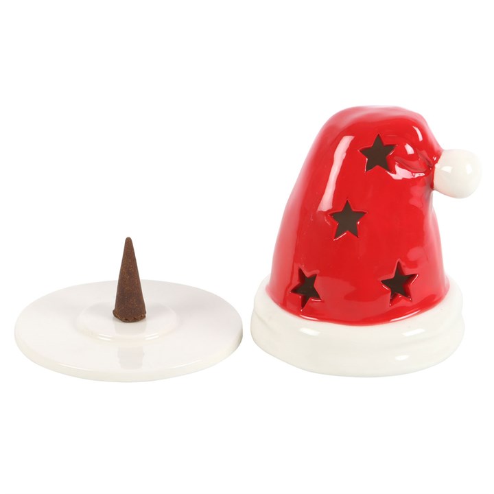 Santa Hat Incense Cone Burner & Tealight Holder | Christmas Ceramic Decoration