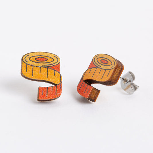 Tape Measure Wooden Earrings - Sewing Gift