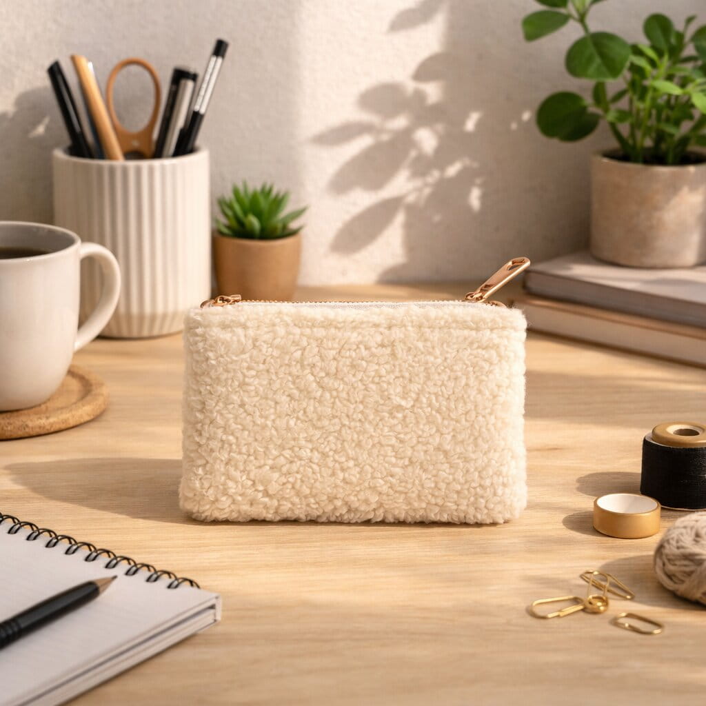 Handmade Teddy Pouch – Plush Makeup & Travel Bag White