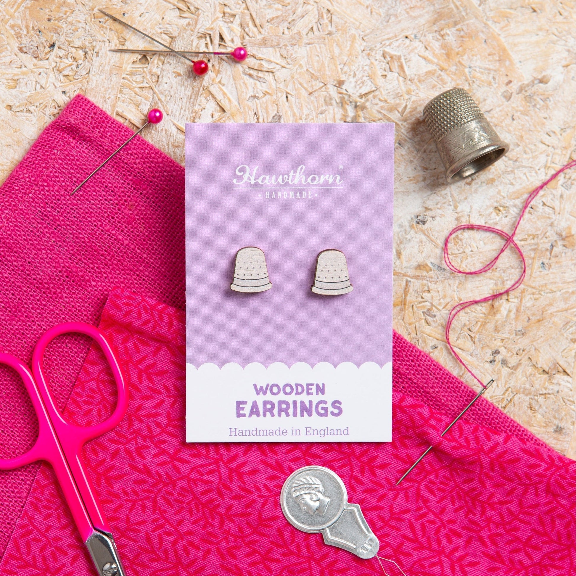 Thimble Wooden Earrings - Sewing Gift