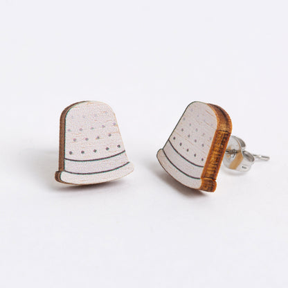 Thimble Wooden Earrings - Sewing Gift