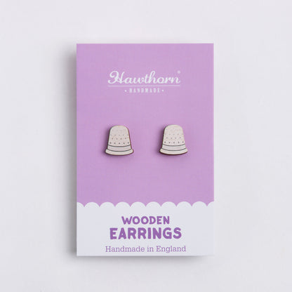 Thimble Wooden Earrings - Sewing Gift