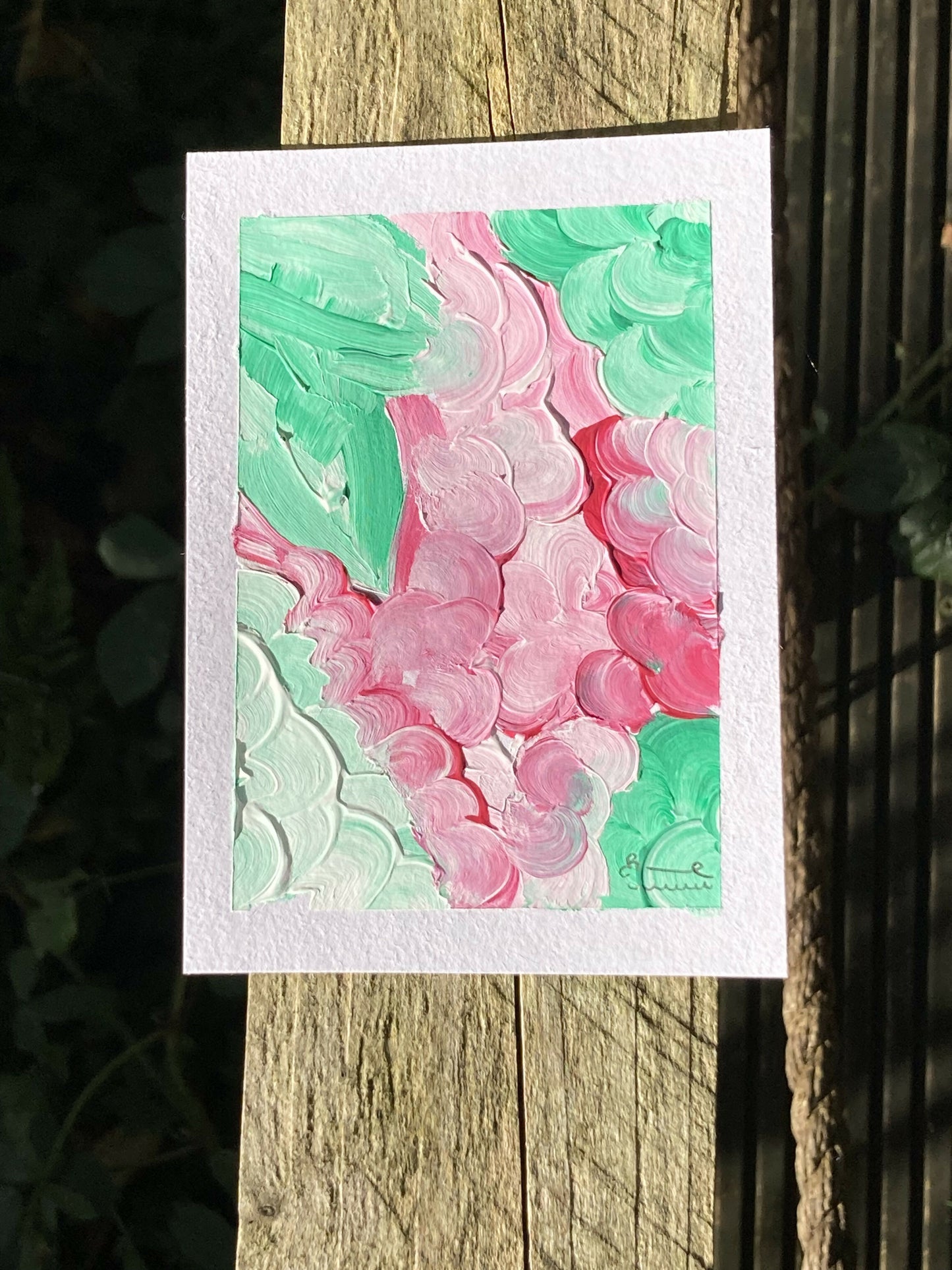 Original Acrylic Mini Painting – Pink & Green Textured Abstract Art (13cm x 9.5cm)