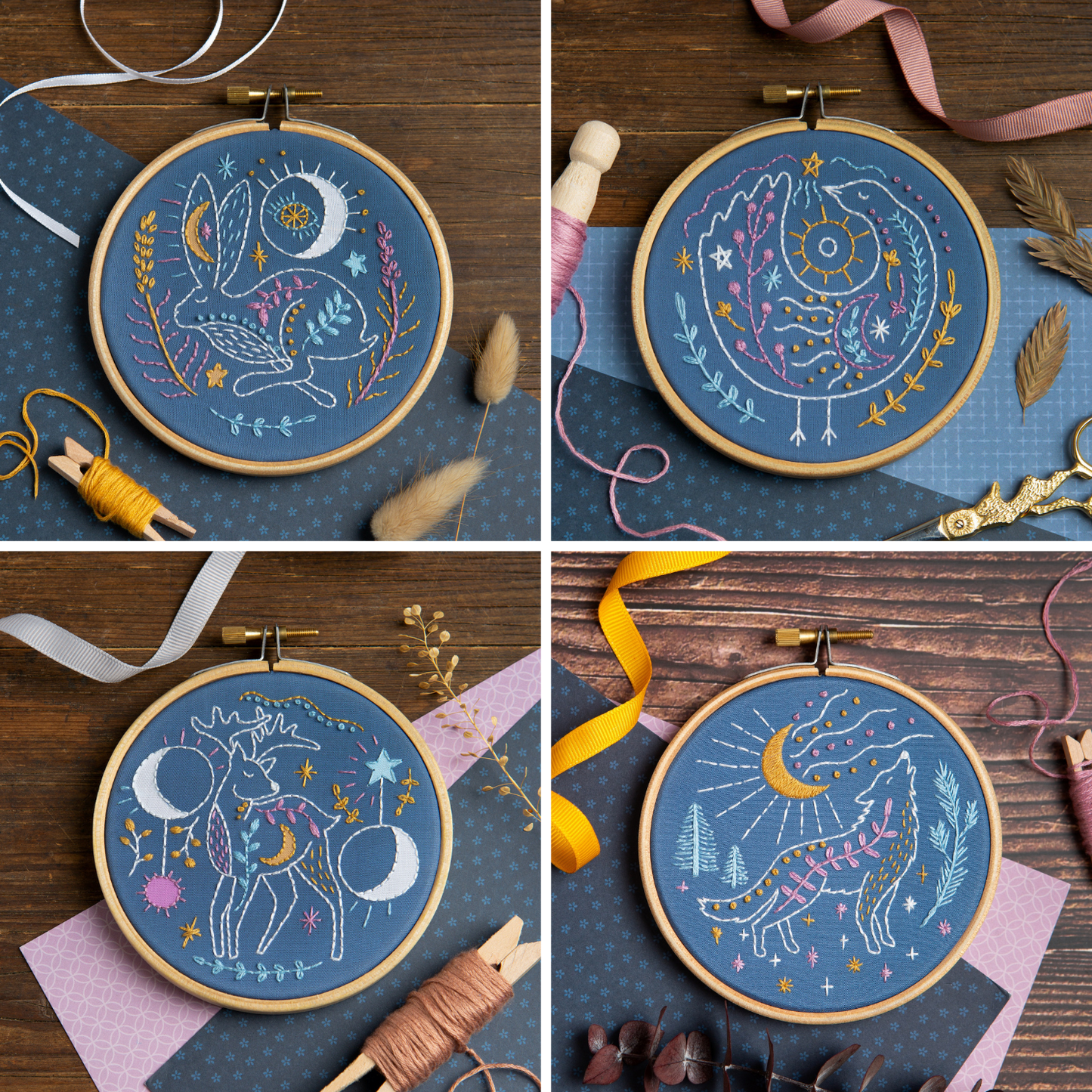 'Celestial Hare' Moon and Stars Mini Embroidery Kit for Beginners