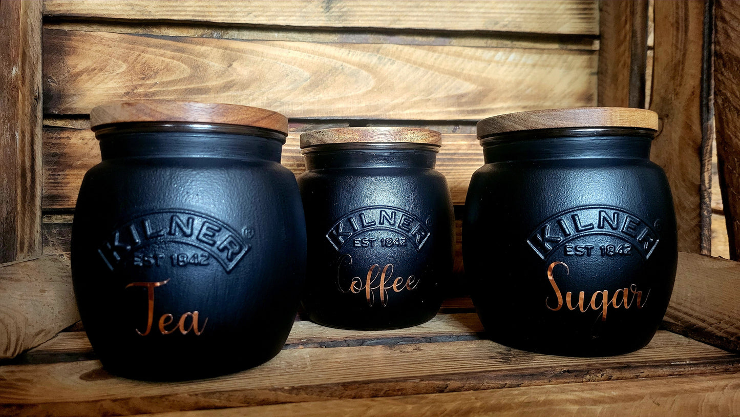 Tea, coffee and sugar canisters | kilner jars | Tea | Coffee | Sugar | Storage Jars | kitchen set