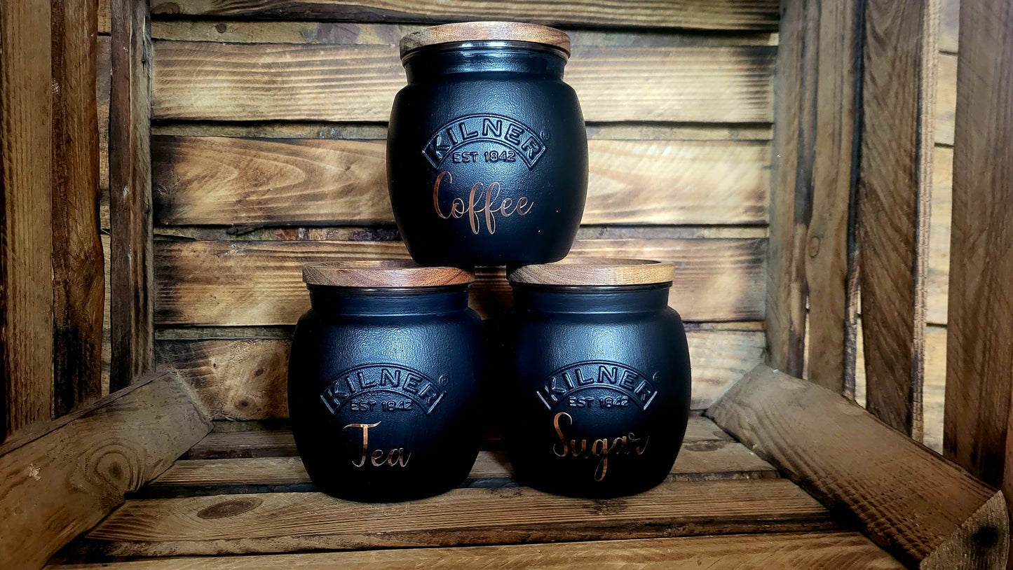 Tea, coffee and sugar canisters | kilner jars | Tea | Coffee | Sugar | Storage Jars | kitchen set