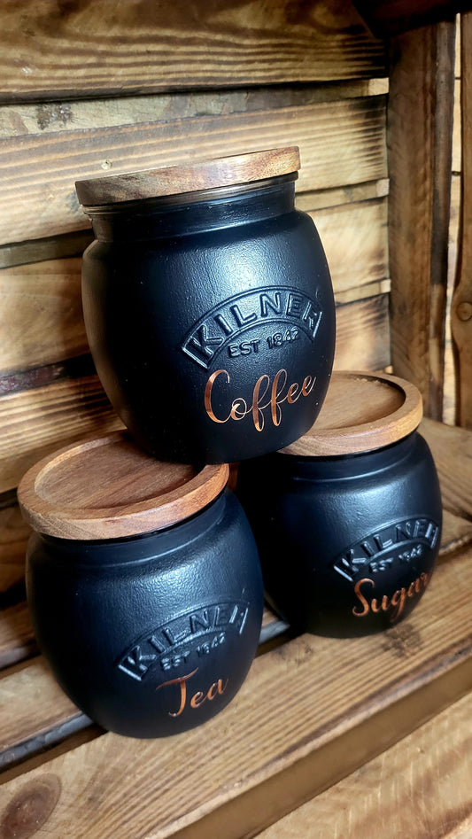 Tea, coffee and sugar canisters | kilner jars | Tea | Coffee | Sugar | Storage Jars | kitchen set