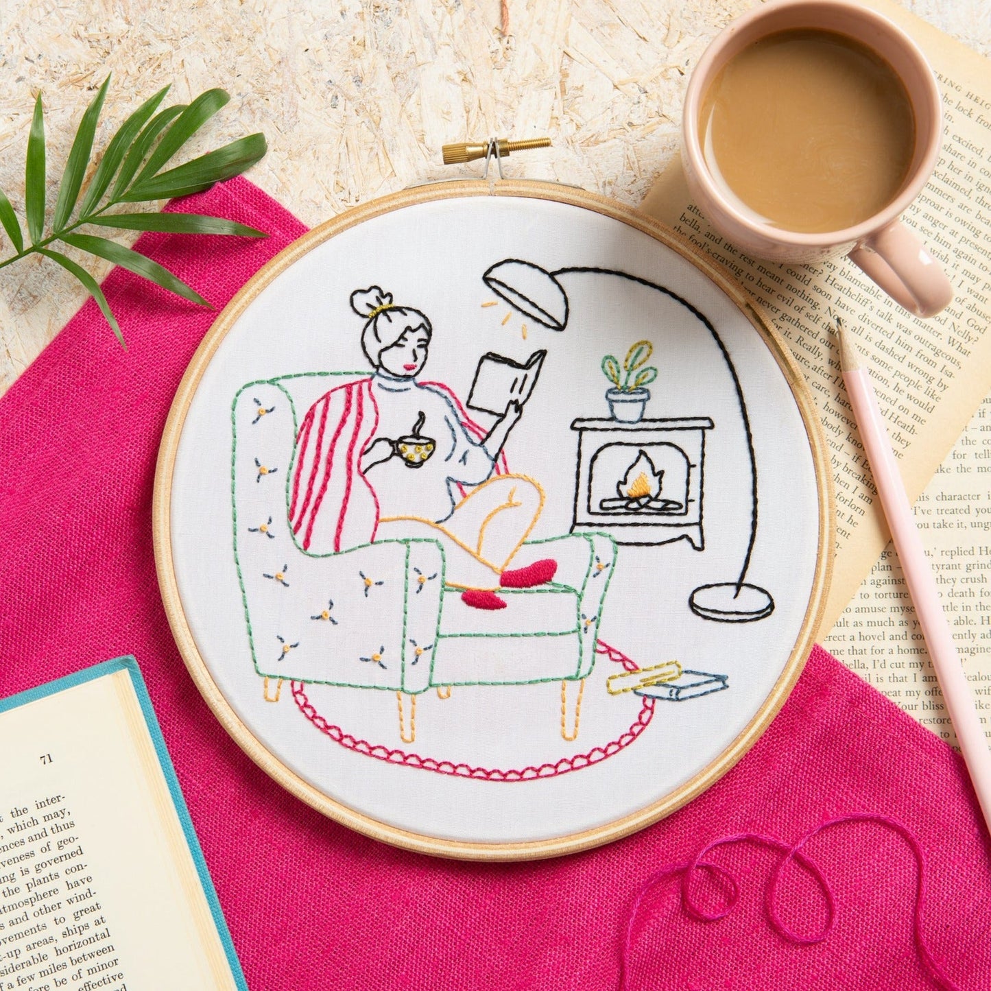 'Unwind' Booklover Embroidery Kit for Beginners