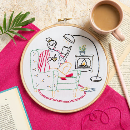 'Unwind' Booklover Embroidery Kit for Beginners