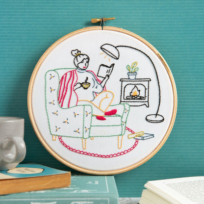 'Unwind' Booklover Embroidery Kit for Beginners