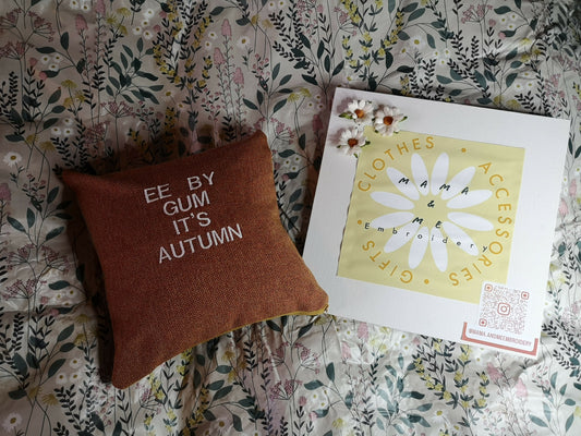 Autumn Yorkshire embroidered cushion EE By Gum it's Autumn