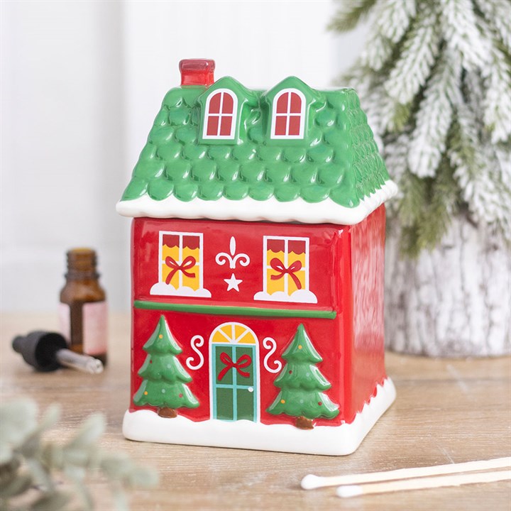Red Christmas House Oil Burner | Ceramic Wax Melt Burner