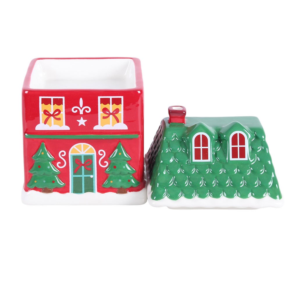 Red Christmas House Oil Burner | Ceramic Wax Melt Burner