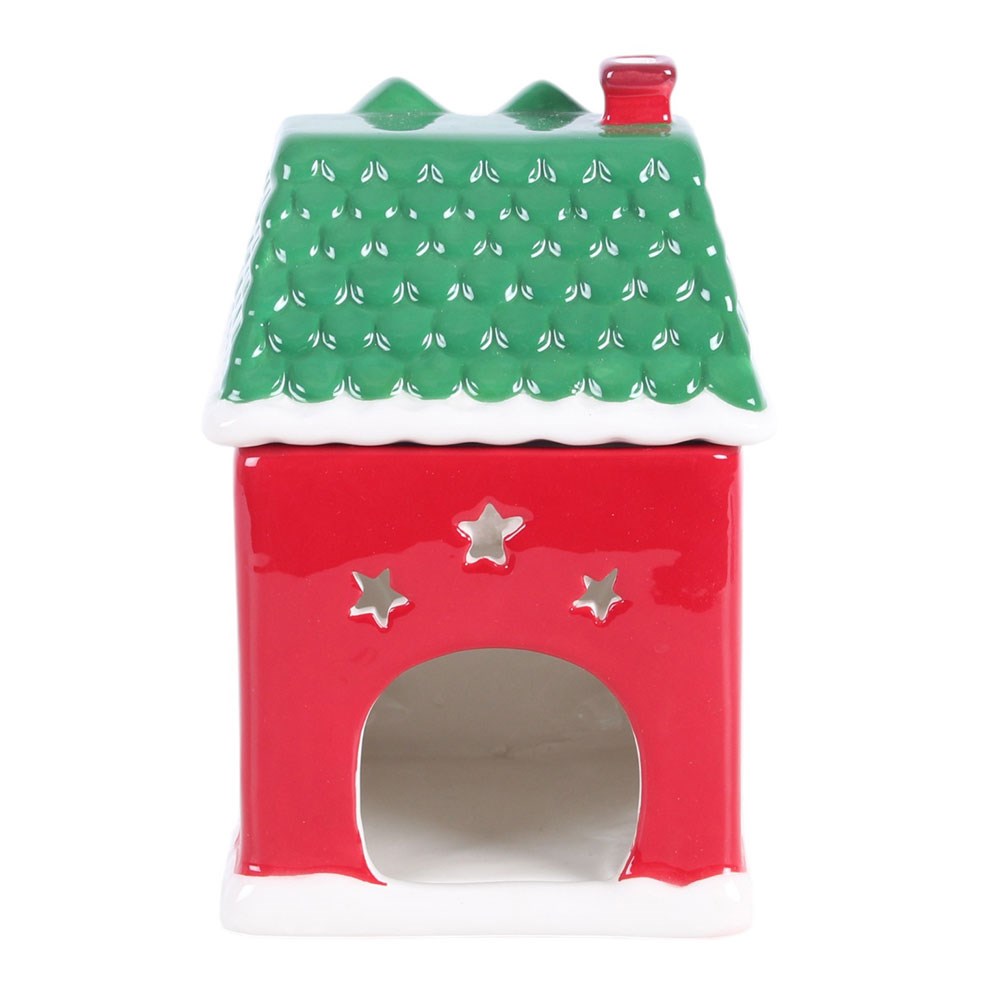 Red Christmas House Oil Burner | Ceramic Wax Melt Burner