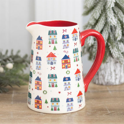 Christmas Street Ceramic Flower Jug | Festive House Vase for Flowers