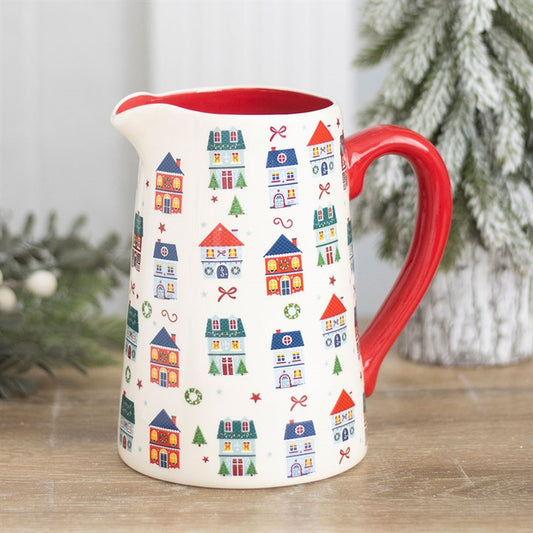 Christmas Street Ceramic Flower Jug | Festive House Vase for Flowers