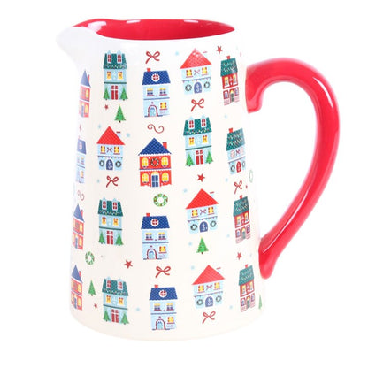 Christmas Street Ceramic Flower Jug | Festive House Vase for Flowers