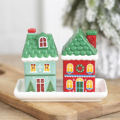 Christmas Village House Salt & Pepper Shaker Set | Festive Ceramic Table Décor