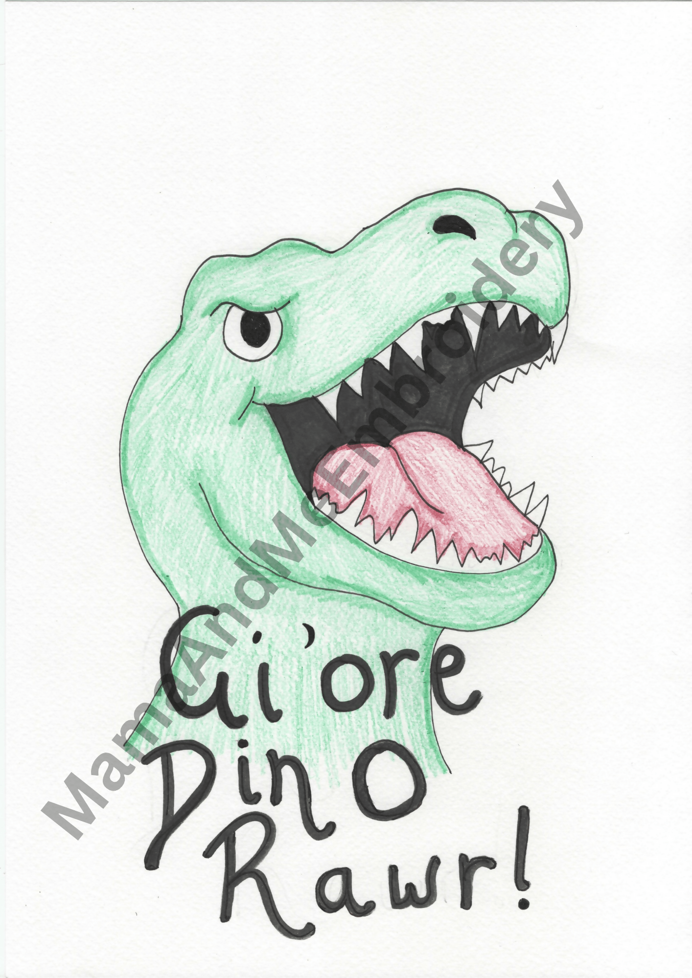 A4 digital Yorkshire print Gi'ore Dino Rawr - Forever After Boutique