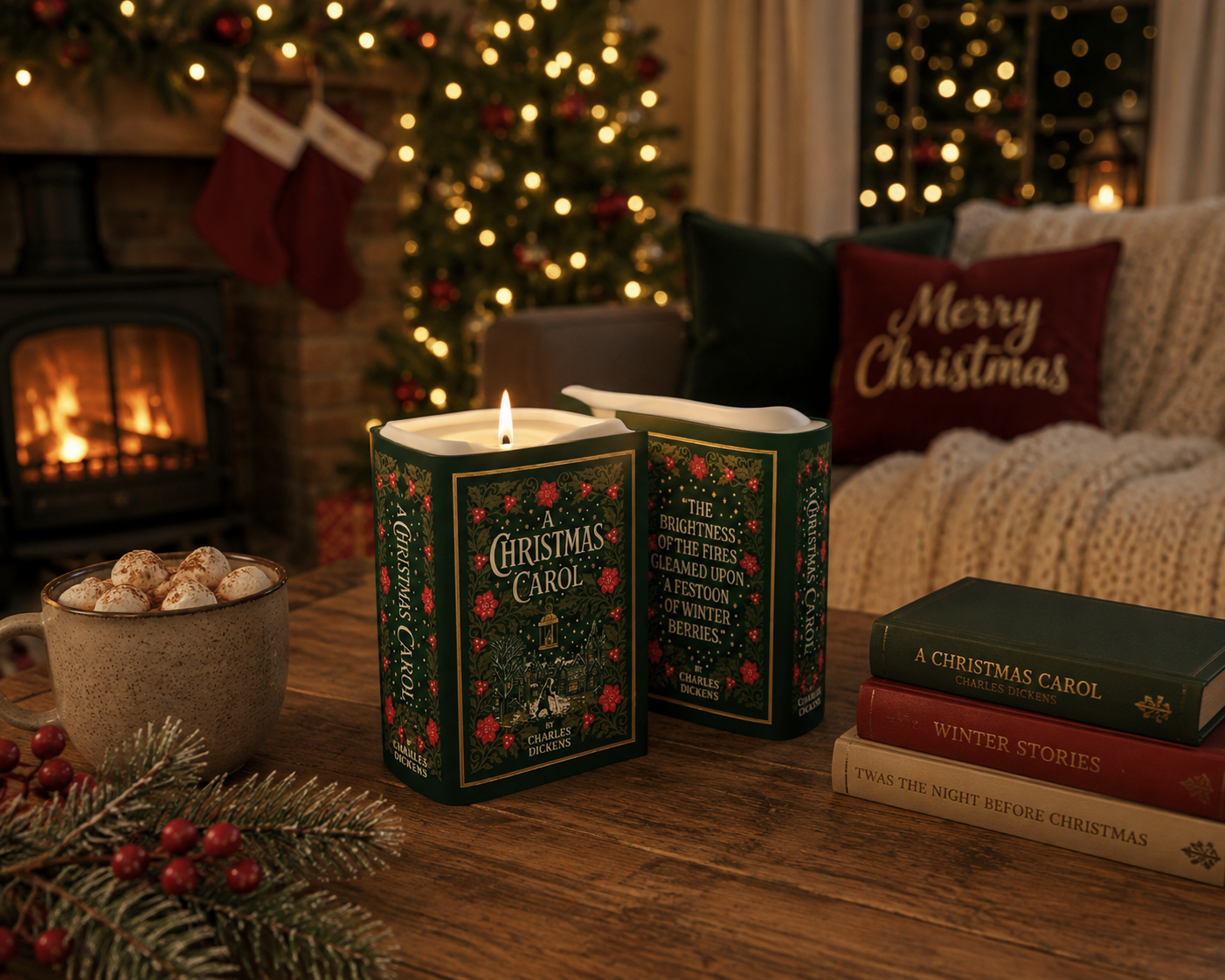 A Christmas Carol Book Shaped Candle | Dickens Inspired Christmas Candle | Orange, Clove & Cinnamon Soy Wax Candle